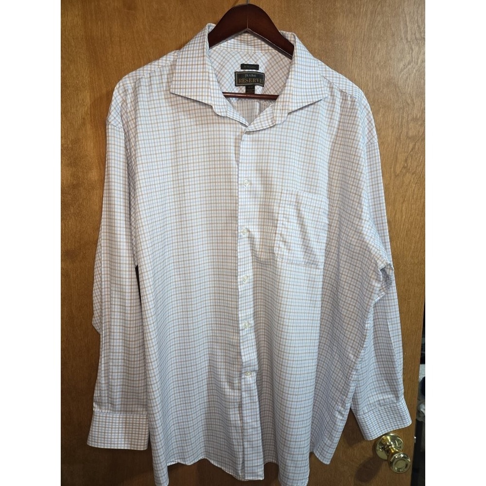 Jos. A. Bank Reserve Men 18-35 Egyptian Cotton Blue Brown Check Dress Shirt